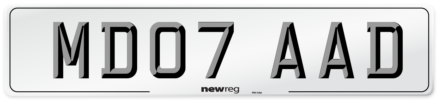 MD07 AAD Number Plate from New Reg